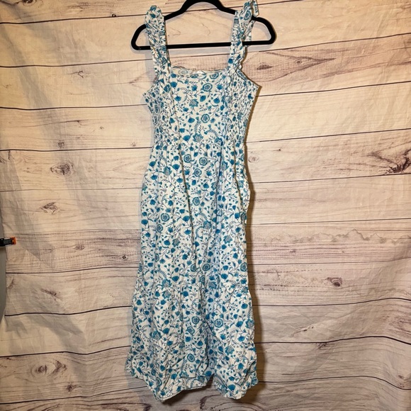 Draper James Women’s Summer Floral Blue and White Ruffle Sleeve Dress Medium - Picture 5 of 9